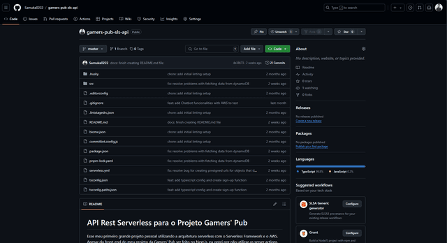 Captura de tela do repositório do Gamers Pub