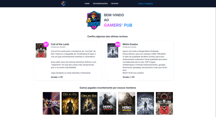 Captura de tela do Gamers Pub